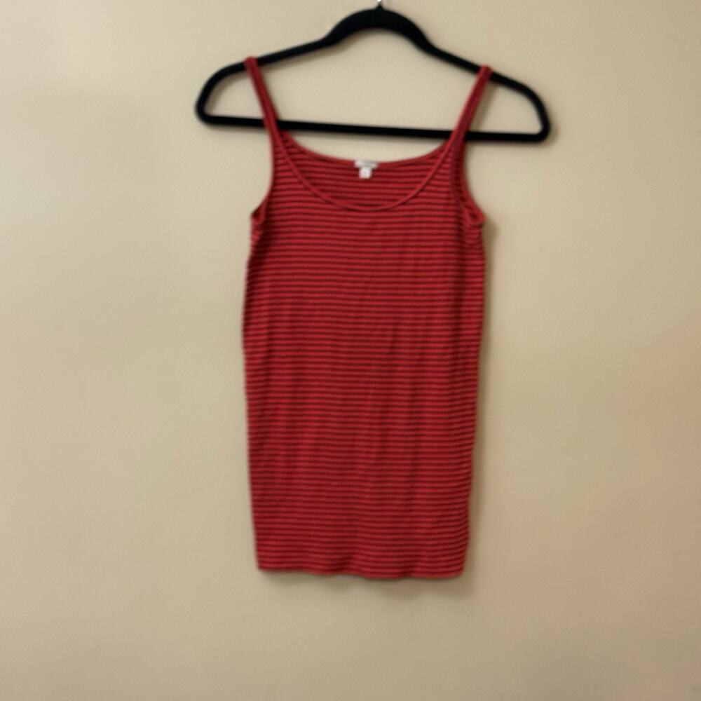 French Riviera Coastal Preppy Nautical J Crew Red Navy Striped Ribbed Tank M